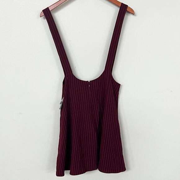 New FOREVER 21 Striped Woven Pinafore Pinstripe Suspender Mini Skirt Dress M - Picture 3 of 8